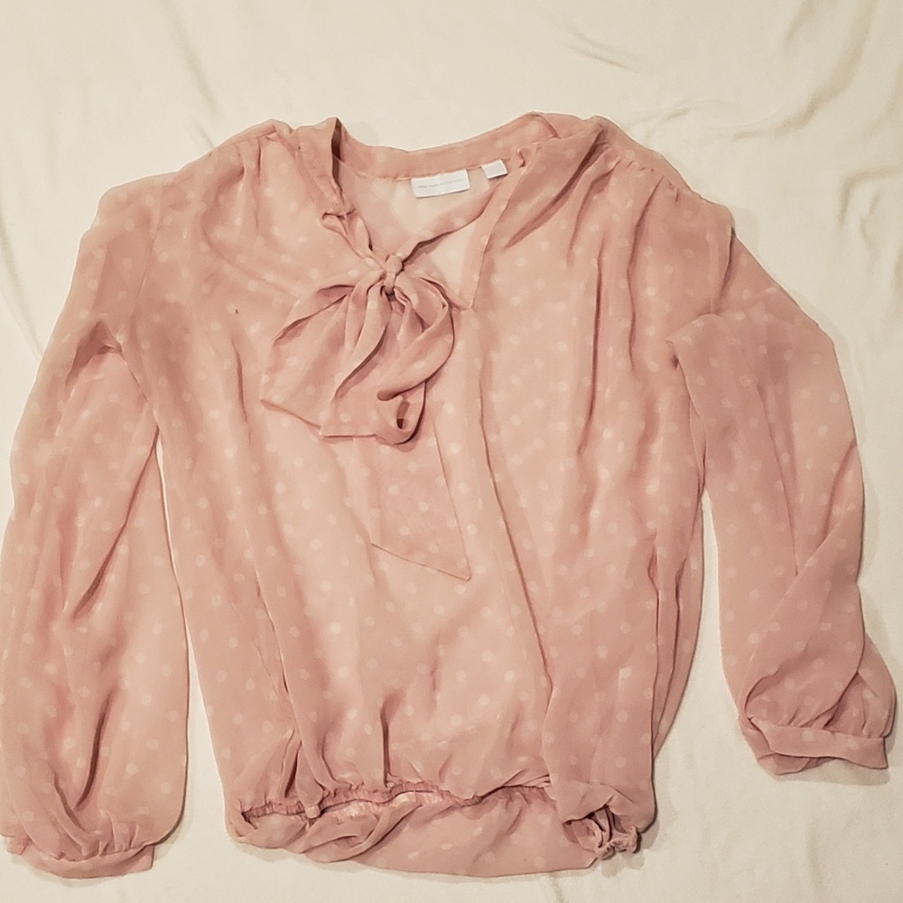 Sheer light pink with white polka dot blouse